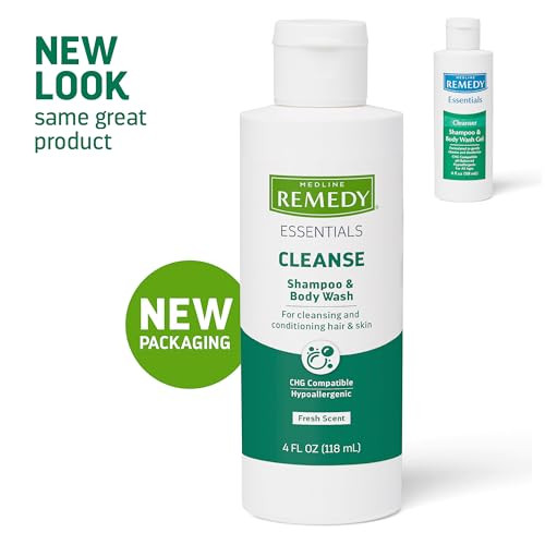 Medline Remedy Essentials Shampoo and Body Wash (4 fl oz), Full Body Cleanser with Aloe, For Adults & Elderly, Easy Rinse Gel for Bath, Shower or Bed