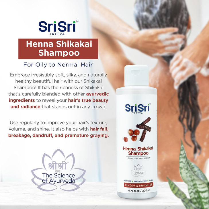 SRI SRI TATTVA Shikakai Henna Shampoo - Natural Ayurvedic Scalp Cleanser for Silky, Conditioned, Thick, Shiny Hair - Fights Dandruff Buildup (200 ml)