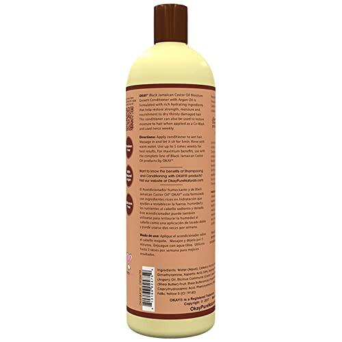 OKAY | Black Jamaican Castor Oil Moisture Growth Shampoo | For All Hair Types & Textures | Moisturize & Regrow Hair | With Argan Oil | Free of Parabe