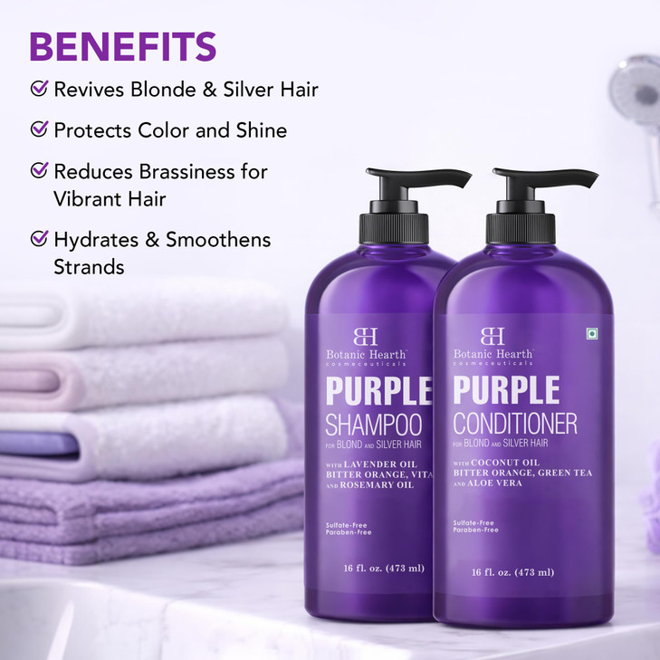 Botanic Hearth Purple Shampoo And Conditioner Set | For All Shades Of Blonde, Silver And Gray Hair | Enhances Highlights | Sulfate Free, Paraben Free