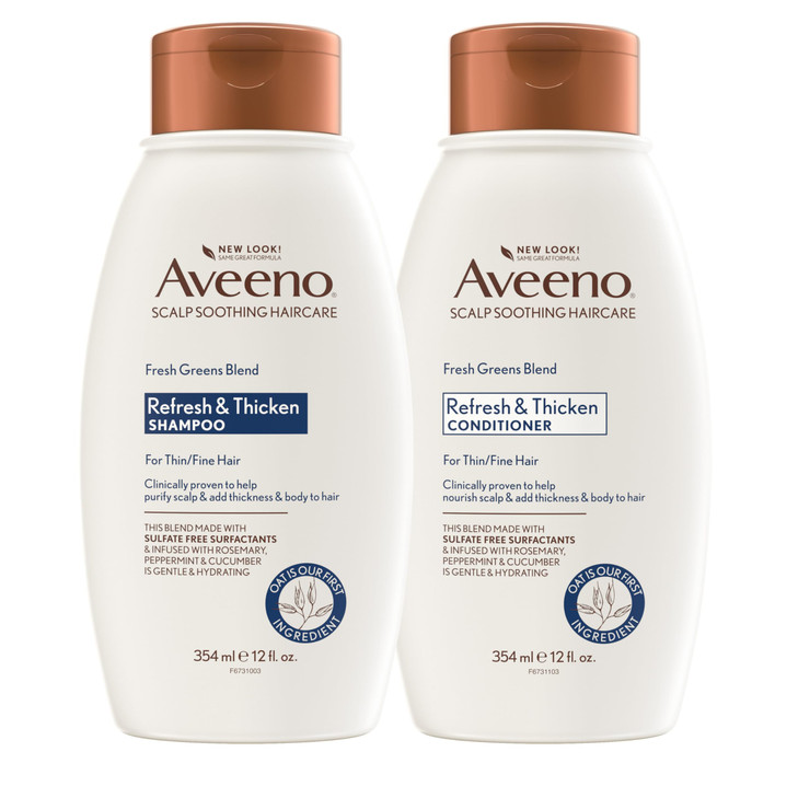 Aveeno Fresh Greens Shampoo and Conditioner Set, Sulfate Free, Clarifying & Volumizing for Thin or Fine Hair, Rosemary Peppermint Cucumber Nourish &