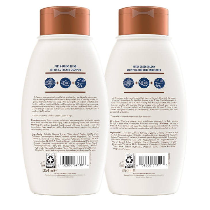 Aveeno Fresh Greens Shampoo and Conditioner Set, Sulfate Free, Clarifying & Volumizing for Thin or Fine Hair, Rosemary Peppermint Cucumber Nourish &