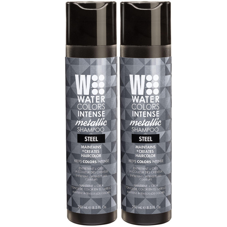 Watercolors INTENSE METALLIC Semi Permanet Color Depositing Shampoo-Sulfate & Paraben Free to Maintain & Enhance Hair Color 8 fl oz - STEEL (2 Count)