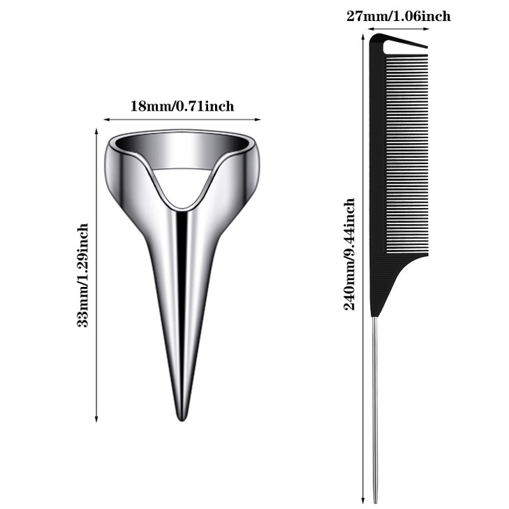 18 Pcs Hair Parting Tools Hair Parting Rings and Pinky Selecting Tools Retro Nail Finger with Steel Comb Pointed Styling Combs for Hair Braiding Curl