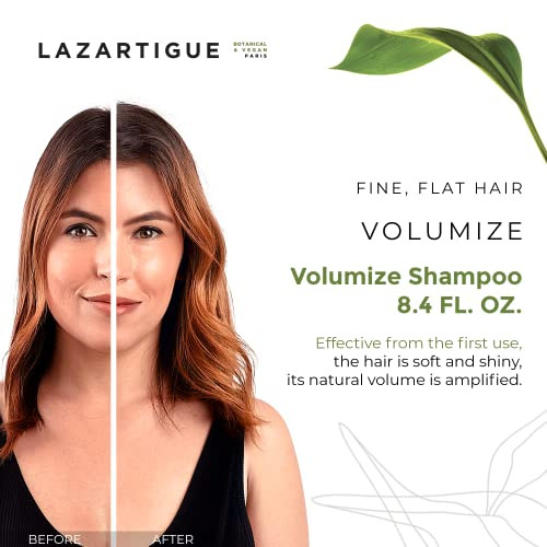 Lazartigue Volumize Shampoo, Rice Proteins, Adds Body & Shine to Fine Hair, Vegan, Sulfate & Silicone Free, 8.4 Fl Oz