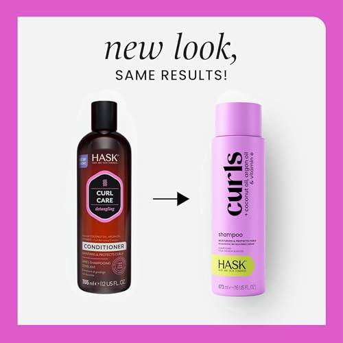 HASK Curl Care Shampoo + Conditioner Set with Coconut and Argan Oil | For Curly Hair, Sulfate-Free, Paraben-Free, Gluten-Free, Vegan, Cruelty-Free, C