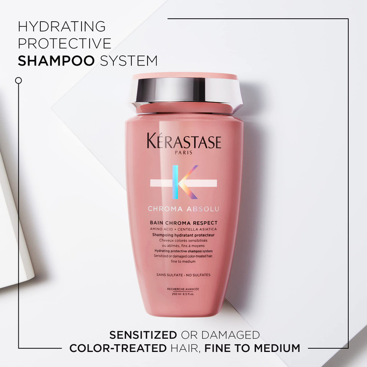Kerastase Chroma Absolute Chroma Respect Shampoo For Sensitized or Damaged Color-Treated Hair - Protects and Hydrates Fine To Medium Hair with Glycer