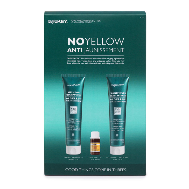 Saryna Key No Yellow Trio  Purple Shampoo, Conditioner & Hair Oil with Shea Butter | Neutralizes Brassy Tones | Repairs & Revitalizes Blonde, Gray &