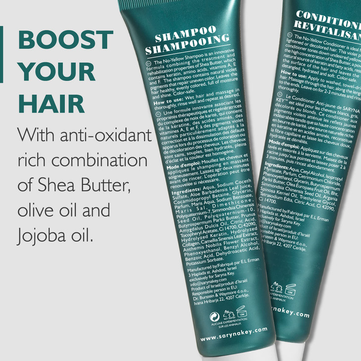 Saryna Key No Yellow Trio  Purple Shampoo, Conditioner & Hair Oil with Shea Butter | Neutralizes Brassy Tones | Repairs & Revitalizes Blonde, Gray &