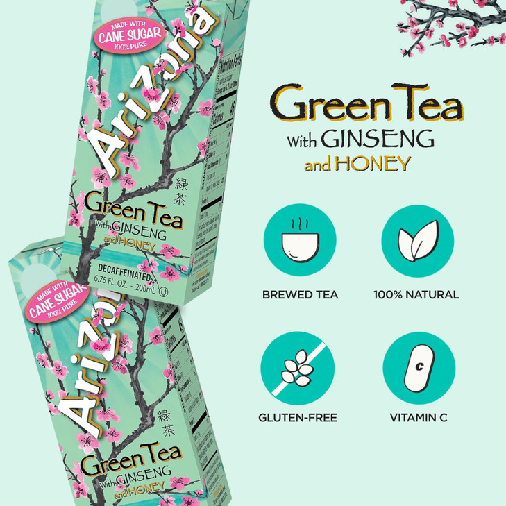 Arizona Green Tea with Ginseng and Honey, Tetra Box, 6.75 Fl Oz, Pack of 32