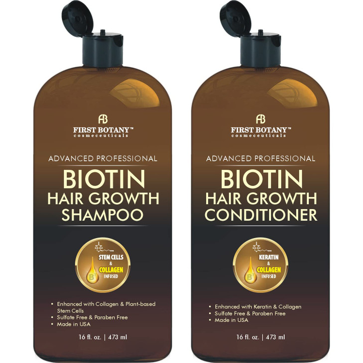 First Botany, Biotin Hair Growth Shampoo Conditioner Anti Hair Loss Thickening formula Collagen & Stem Cell For Hair Regrowth Anti Thinning Sulfate F