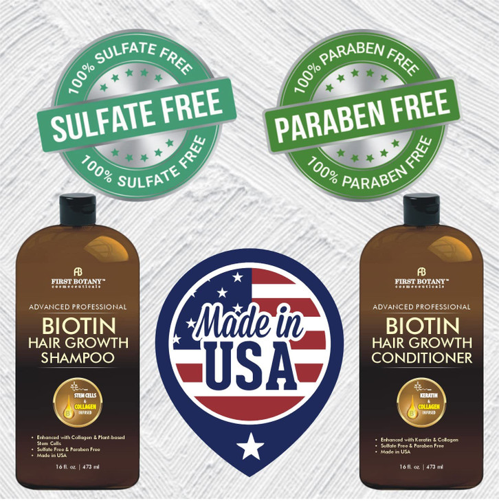 First Botany, Biotin Hair Growth Shampoo Conditioner Anti Hair Loss Thickening formula Collagen & Stem Cell For Hair Regrowth Anti Thinning Sulfate F