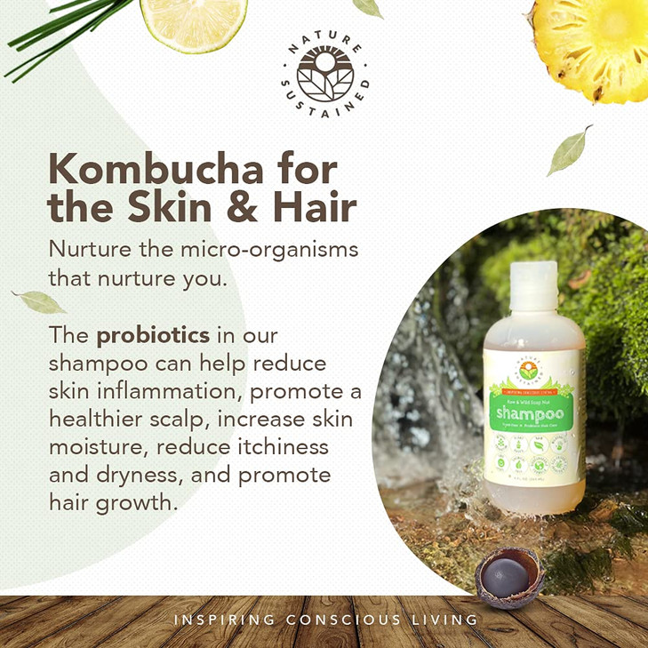 Nature Sustained Organic Shampoo - Raw & Wildcrafted with Probiotics, Hypoallergenic Natural & Sulfate Free Shampoo for Sensitive Scalp, Dry Hair, Da