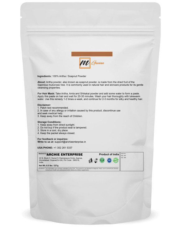 mGanna 100% Pure Aritha Powder | Soap Nut Powder For Hair Wash DIY Shampoo & Conditioner 227 GMS / 0.5 LBS