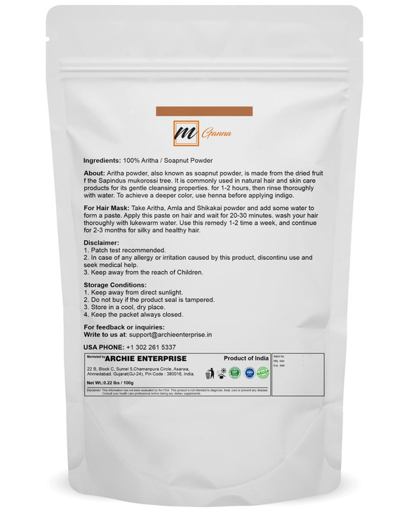 mGanna 100% Pure Aritha Powder | Soap Nut Powder For Hair Wash DIY Shampoo & Conditioner 0.22 LBS / 100 GMS