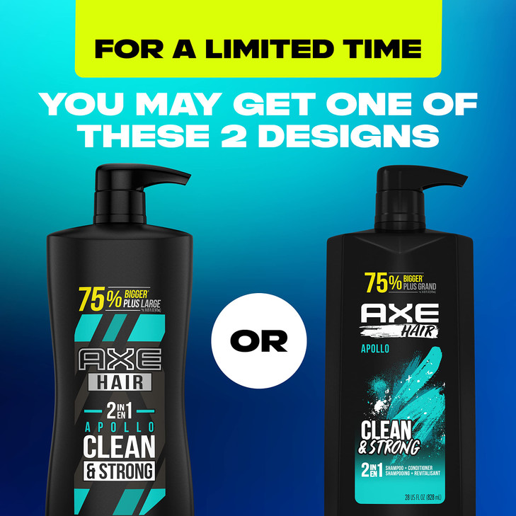 AXE Wash & Care 2-in-1 Shampoo & Conditioner Apollo Wash & Care 4 Count for Clean & Strong Hair Sage & Cedarwood 100% Recycled Bottle 28 oz