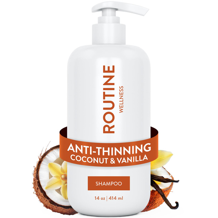 Routine Wellness Anti-Thinning Shampoo for Thinning Hair - Biotin DHT Blocker Women & Men - Color Safe Shampoo for Hair Loss & Healthy Hair - Coconut