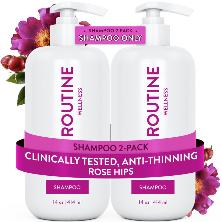 Routine Wellness Anti-Thinning Shampoo for Thinning Hair - Biotin DHT Blocker Women & Men - Color Safe Shampoo for Hair Loss & Healthy Hair - Rose Hi