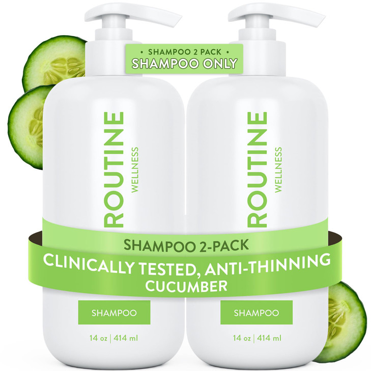 Routine Wellness Anti-Thinning Shampoo for Thinning Hair - Biotin DHT Blocker Women & Men - Color Safe Shampoo for Hair Loss & Healthy Hair - Cucumbe