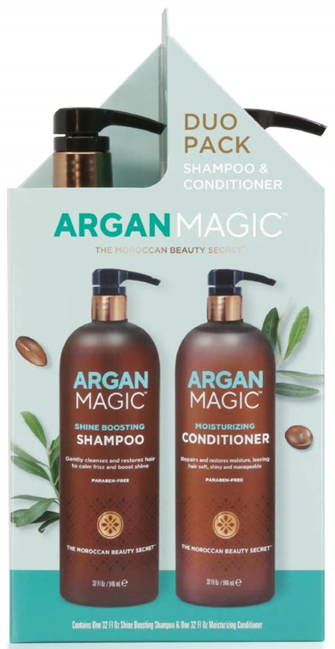 Argan Magic Shine Boosting Shampoo & Moisturizing Conditioner Duo - Gently Cleanses, Boosts Shine, Controls Frizz, Restores Moisture, Detangles | Mad