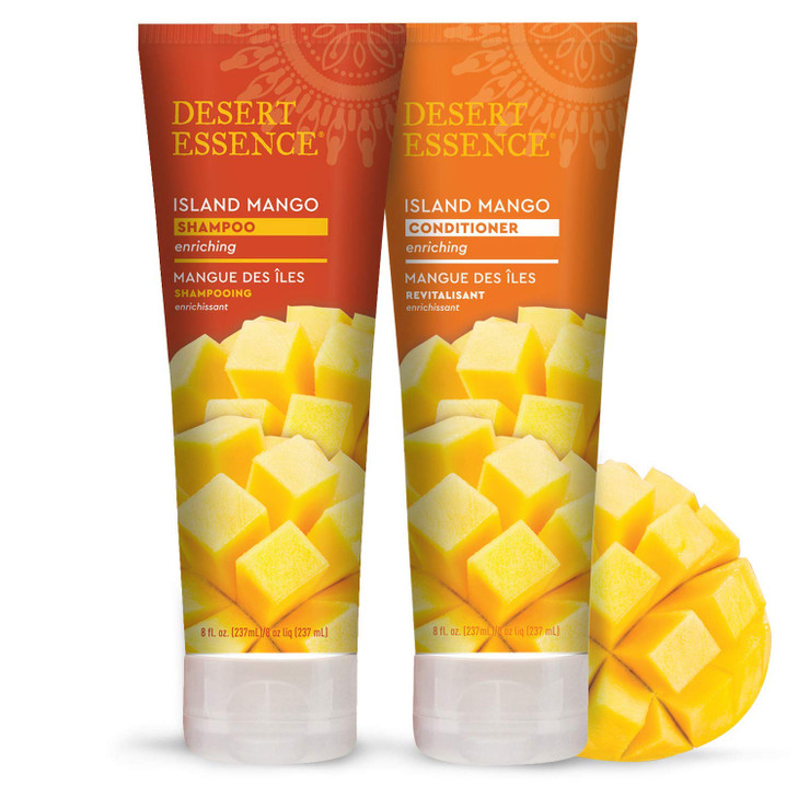 Desert Essence Island Mango Shampoo & Conditioner Bundle - 8 Fl Ounce - Enriching - Shea Butter - Jojoba Oil - Smooth & Silky - Soft & Healthy