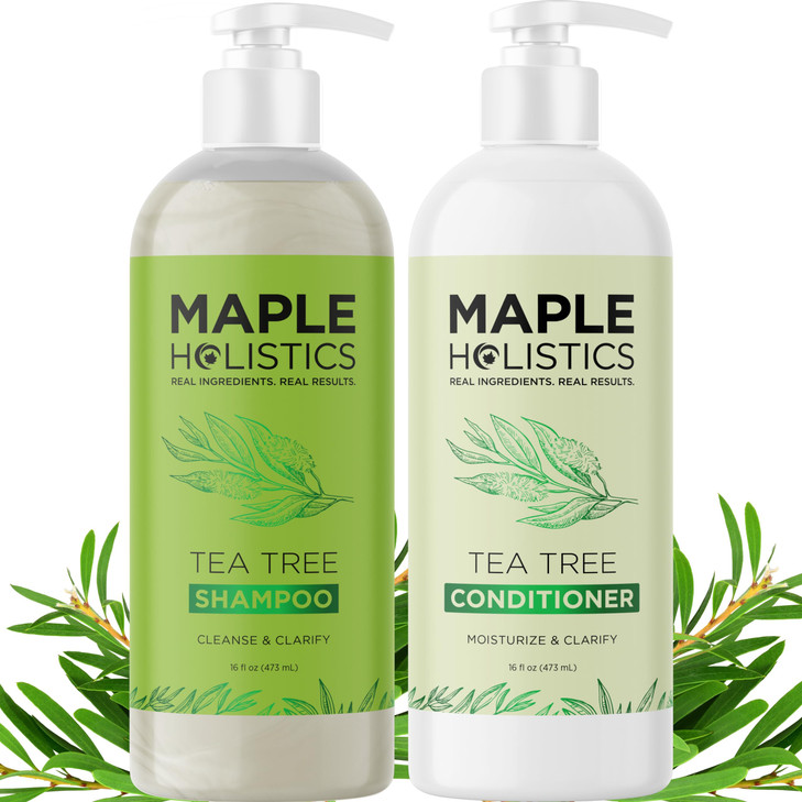 Tea Tree Shampoo and Conditioner Set - Sulfate Free Clarifying Shampoo and Conditioner for Oily Hair & Scalp Care with Australian Tea Tree Oil - Comp