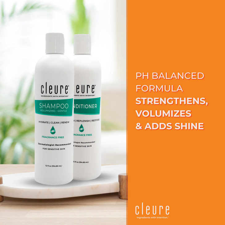 Cleure Hypoallergenic Volumizing Shampoo for Sensitive Skin - Fragrance Free, SLS Free & Paraben Free (12 oz, Pack of 1)