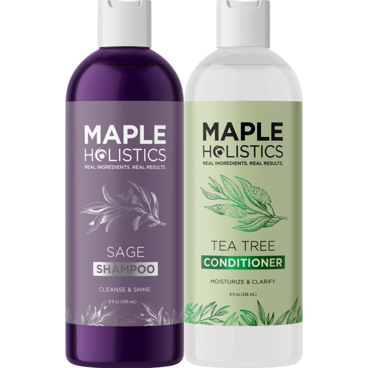 Sulfate Free Shampoo and Conditioner Set - Tea Tree Sage and Rosemary Shampoo and Conditioner for Dry Flaky Scalp Care - Deep Cleansing Color Safe Sh