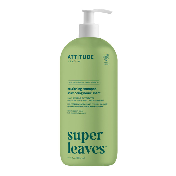 ATTITUDE Nourishing Hair Shampoo, EWG Verified, For Dry and Damaged Hair, Naturally Derived Ingredients, Vegan and Plant Based, Grapeseed Oil and Oli