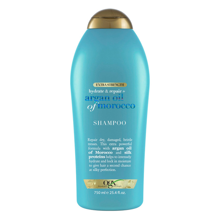 OGX Extra Strength Hydrate & Repair + Argan Oil of Morocco Shampoo for Dry, Damaged Hair, Cold-Pressed Argan Oil to Moisturize & Smooth, Paraben-Free