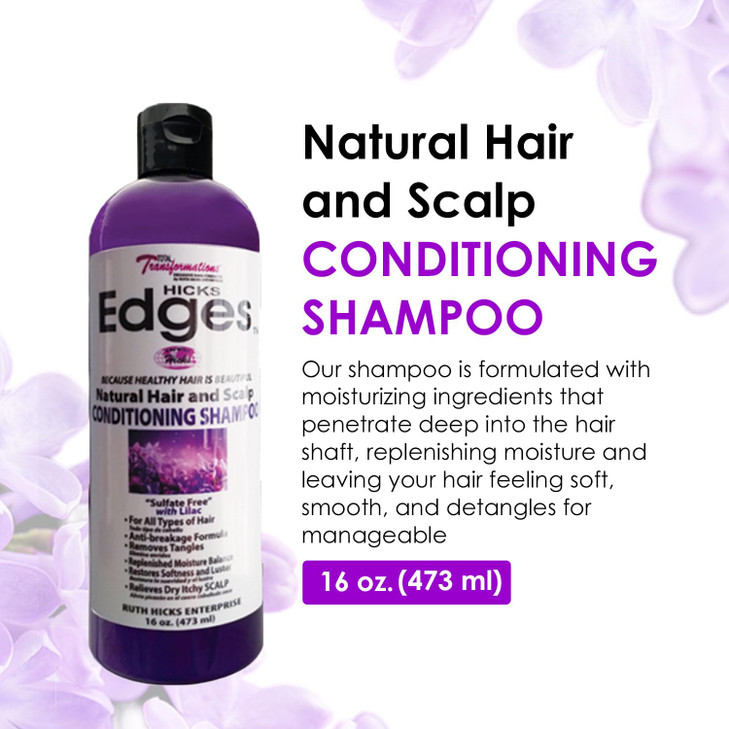 Hicks Edges Natural Hair and Scalp Conditioning Shampoo with Lilac - 16 oz