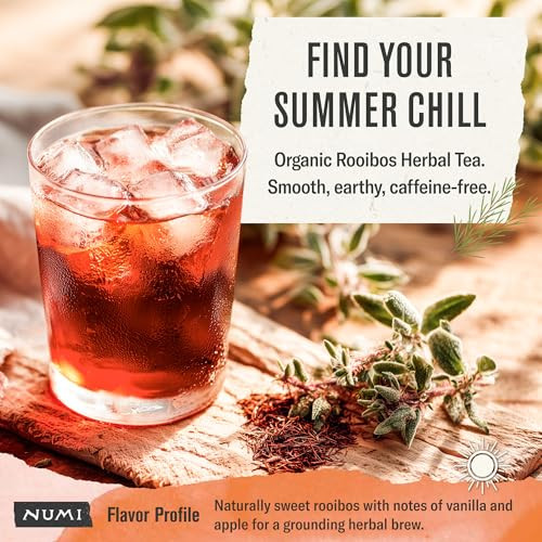 Numi Organic Rooibos Tea, 54 Microplastic Free Bags, Caffeine Free South African Red Tea