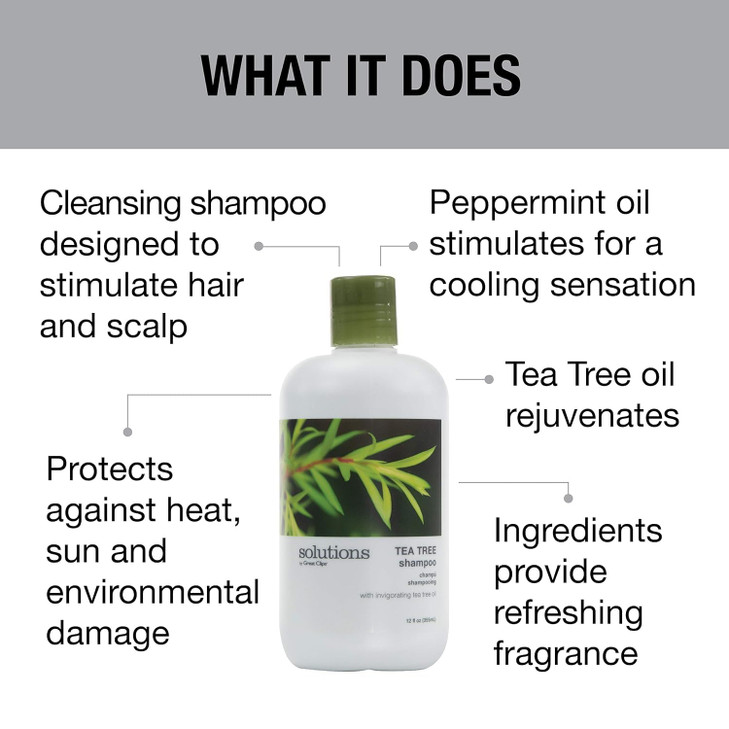 GREAT CLIPS Solutions Tea Tree Shampoo 32 fl oz | Natural Dry Scalp & Dandruff Treatment with Invigorating Essential Oils | Nourish and Stimulate Sca