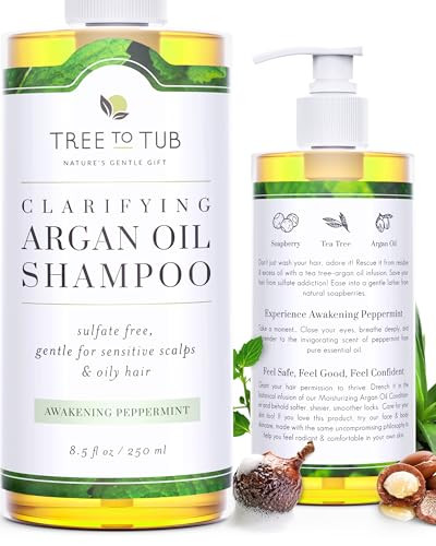 Tree to Tub Peppermint Shampoo for Oily Hair & Sensitive Scalp - Gentle Clarifying Shampoo for Build Up, Sulfate Free Anti Residue Hair Shampoo for W