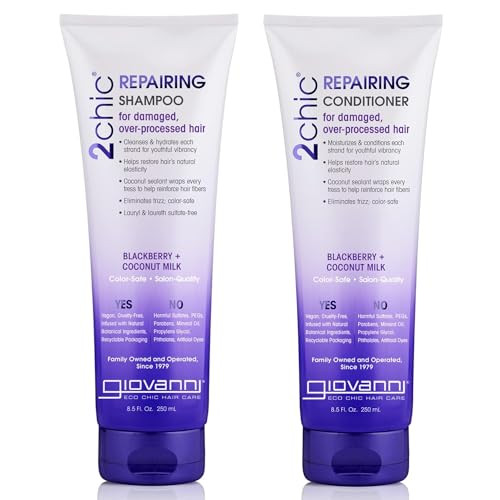 GIOVANNI 2chic Ultra-Repairing Shampoo & Conditioner Set - For Damaged, Over-Processed Hair, Helps Restore Hair's Natural Elasticity, Blackberry & Co