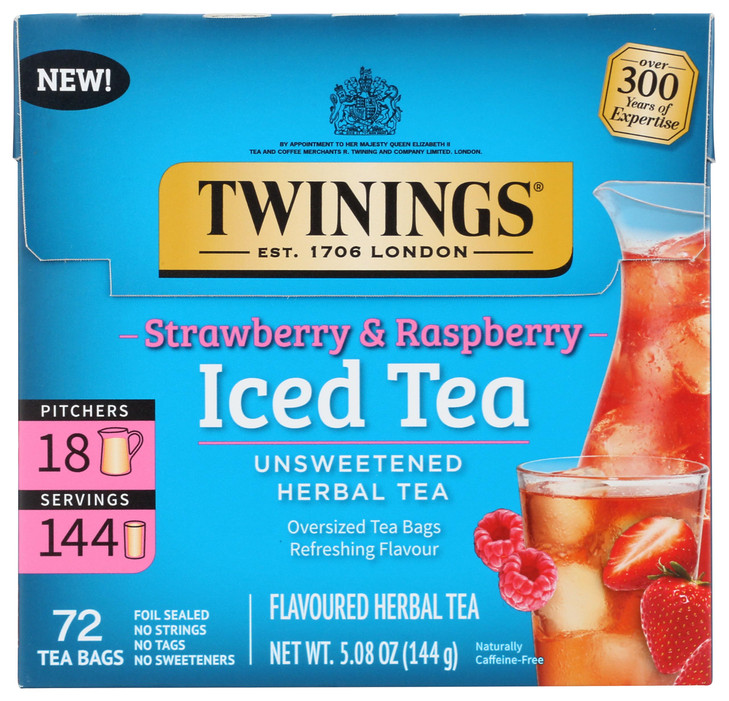 Twinings Strawberry & Raspberry Herbal Iced Tea Bags, 72 Ct