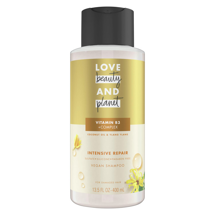 Love Beauty and Planet Shampoo with Vitamin B3 Coconut Oil & Ylang Ylang for Intensive Repair for Damaged Hair Sulfate, Silicone, & Paraben Free. Cru