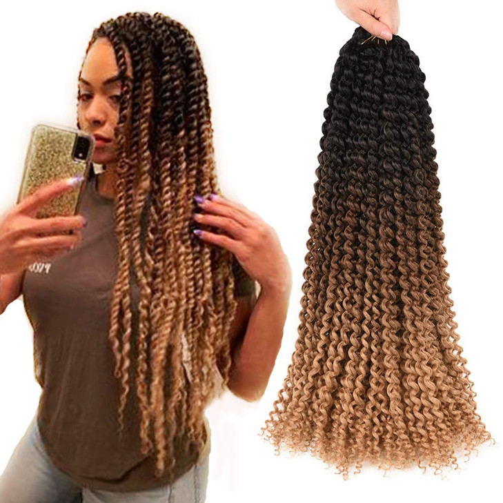 Ombre Passion Twist Hair 22 Inch Long Water Wave Crochet Braids Bohemian Curly Twist Synthetic Braiding Hair Extensions For Black Woman 6 Packs (22in