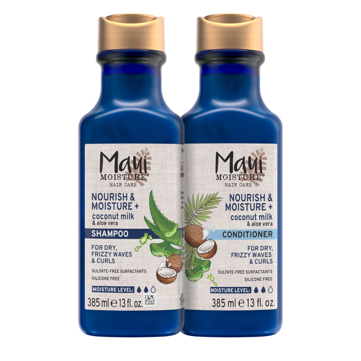 Maui Moisture Nourish & Moisture + Coconut Milk Shampoo + Conditioner to Hydrate and Detangle Curly Hair, Lightweight Daily Moisturizing Shampoo, Veg