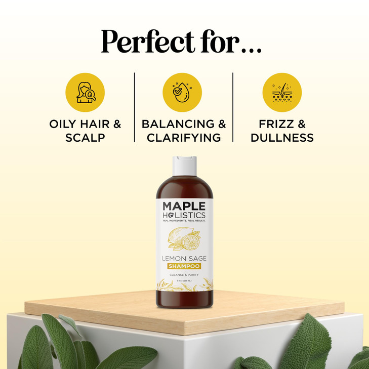 Sulfate Free Shampoo for Oily Hair - Lemon Sage Clarifying Shampoo for Build Up and Oily Scalp Care with Rosemary Essential Oil - Deep Cleansing Rose