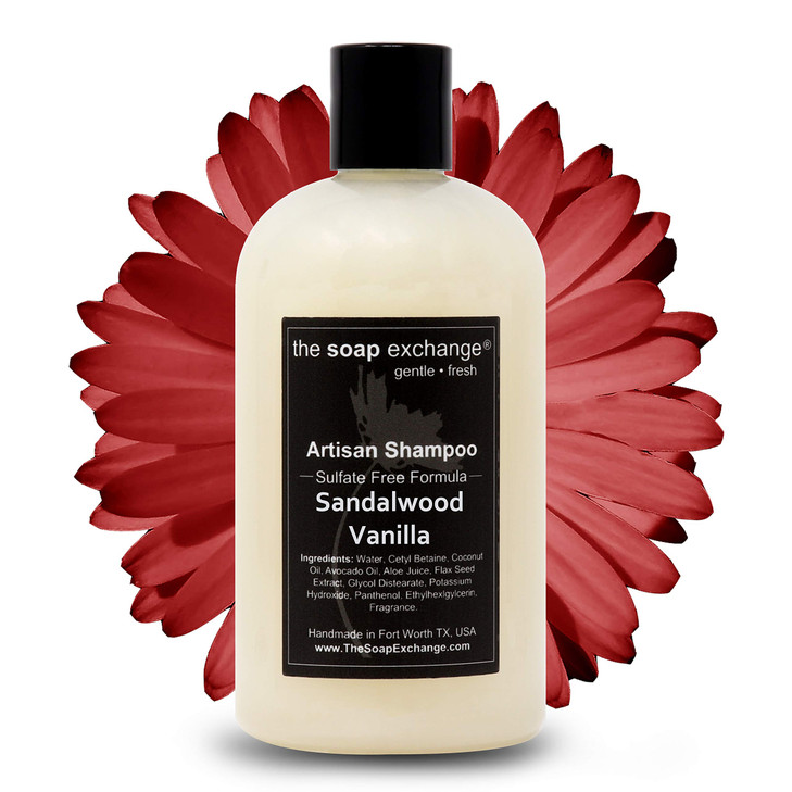 The Soap Exchange Hair Shampoo - Sandalwood Vanilla Scent - Hand Crafted 12 fl oz / 354 ml Natural Artisan Hair Care, Gentle, Sulfate & Paraben Free,