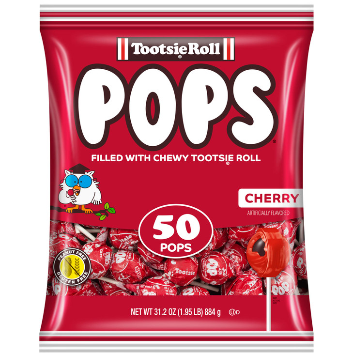 Tootsie Pops Single Flavor Bag - Cherry Flavored Lollipops with Chocolatey Center - Individually Wrapped Hard Candy - Red Candy - Peanut Free, Gluten