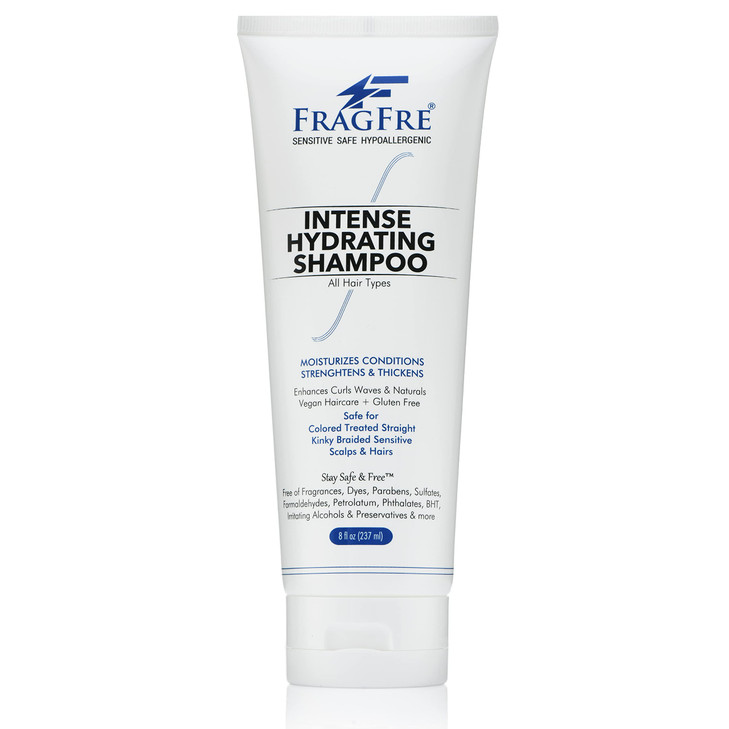 FRAGFRE Intense Hydrating Shampoo 8 oz - Fragrance Free Hypoallergenic Sulfate Free Moisturizing Shampoo - Safe on Colors and Sensitive Scalps - Stre
