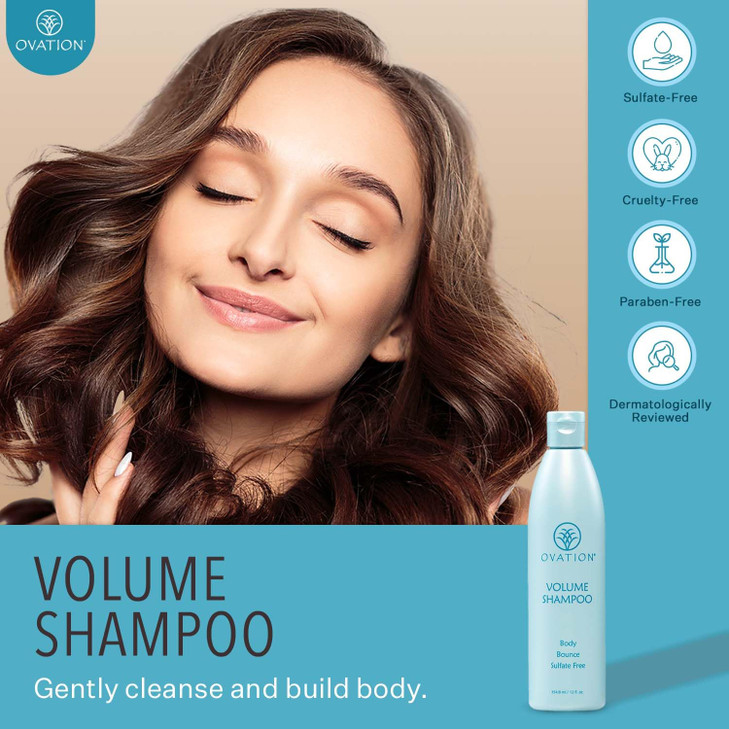 Ovation Hair Volume Shampoo - For Voluminous, Bouncy Hair - 12 oz - Gentle Cleansing and Helps Removes Excess Hair Oil - For Fine, Thin Hair - With F