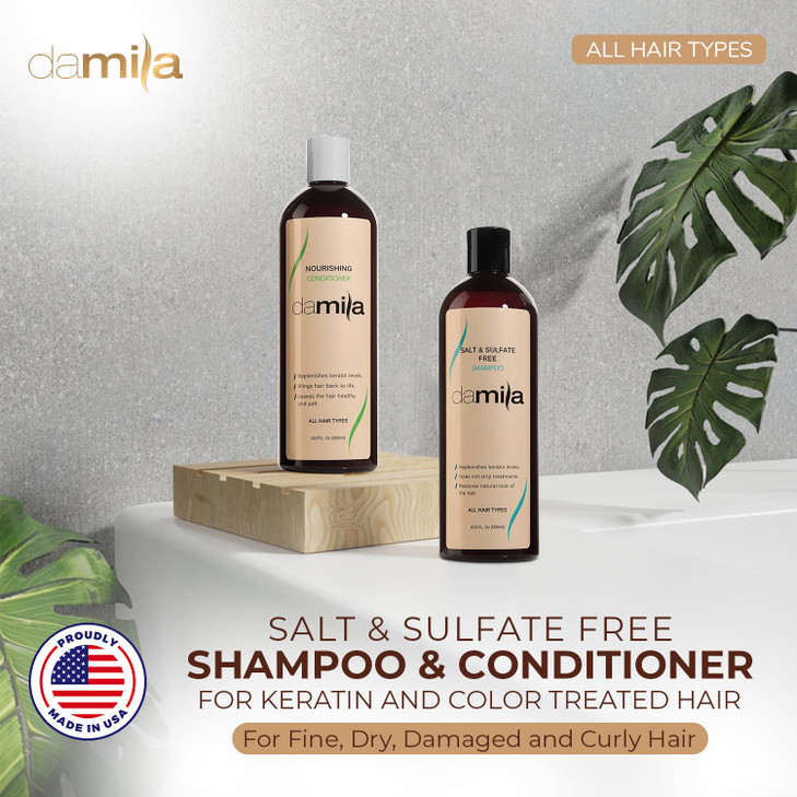 Damila Salt & Sulfate Free Shampoo & Conditioner for Keratin and Color Treated Hair - Professional Keratin Value Pack for Damaged, Frizzy, Curly, Dry