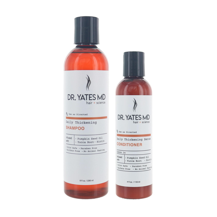 Dr. Yates MD - 8 fl oz Daily Thickening Shampoo Bundle with 4 fl oz Daily Thickening Serum Leave In Conditioner with Pumpkin Seed Oil, Yucca Root, an