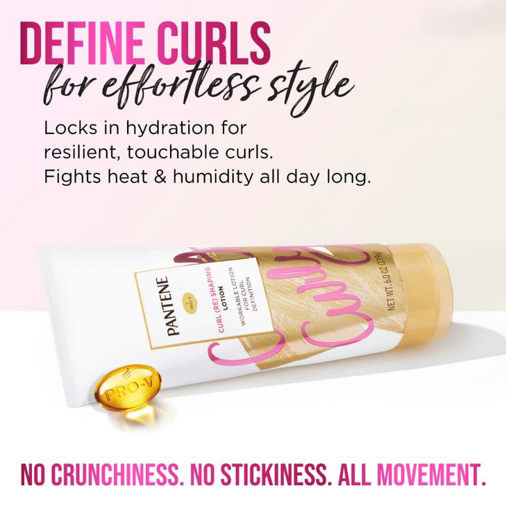 Pantene Pro-V Curl Cream Hair Lotion, Moisturizing Curl Defining Cream, Anti Frizz for Wavy or Curly Hair, with Vitamin B5, Pack of 3, 18 oz Total