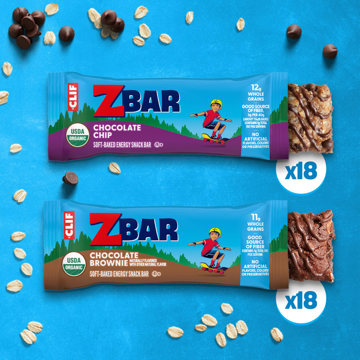 Zbar - Chocolate Chip and Chocolate Brownie - Variety Pack - Soft Baked Snack Bars - Non-GMO - 10-11g Whole Grains - USDA Organic Granola Bars (36 Pa