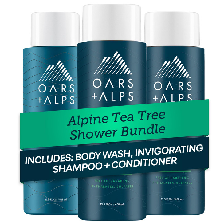 Oars + Alps Men's Sulfate Free Hair Shampoo, Conditioner, and Body Wash Kit, Moisturizing Skin Care Infused with Witch Hazel and Tea Tree Oil, Alpine