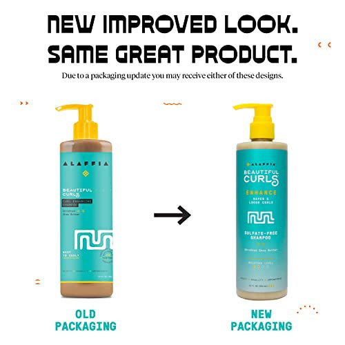 Alaffia Beautiful Curls Curl Enhancing Cream Shampoo, Kinky Curly Hair Products, Natural Shampoo, No Sulfates with Shea Butter, Essential Oils, Chamo